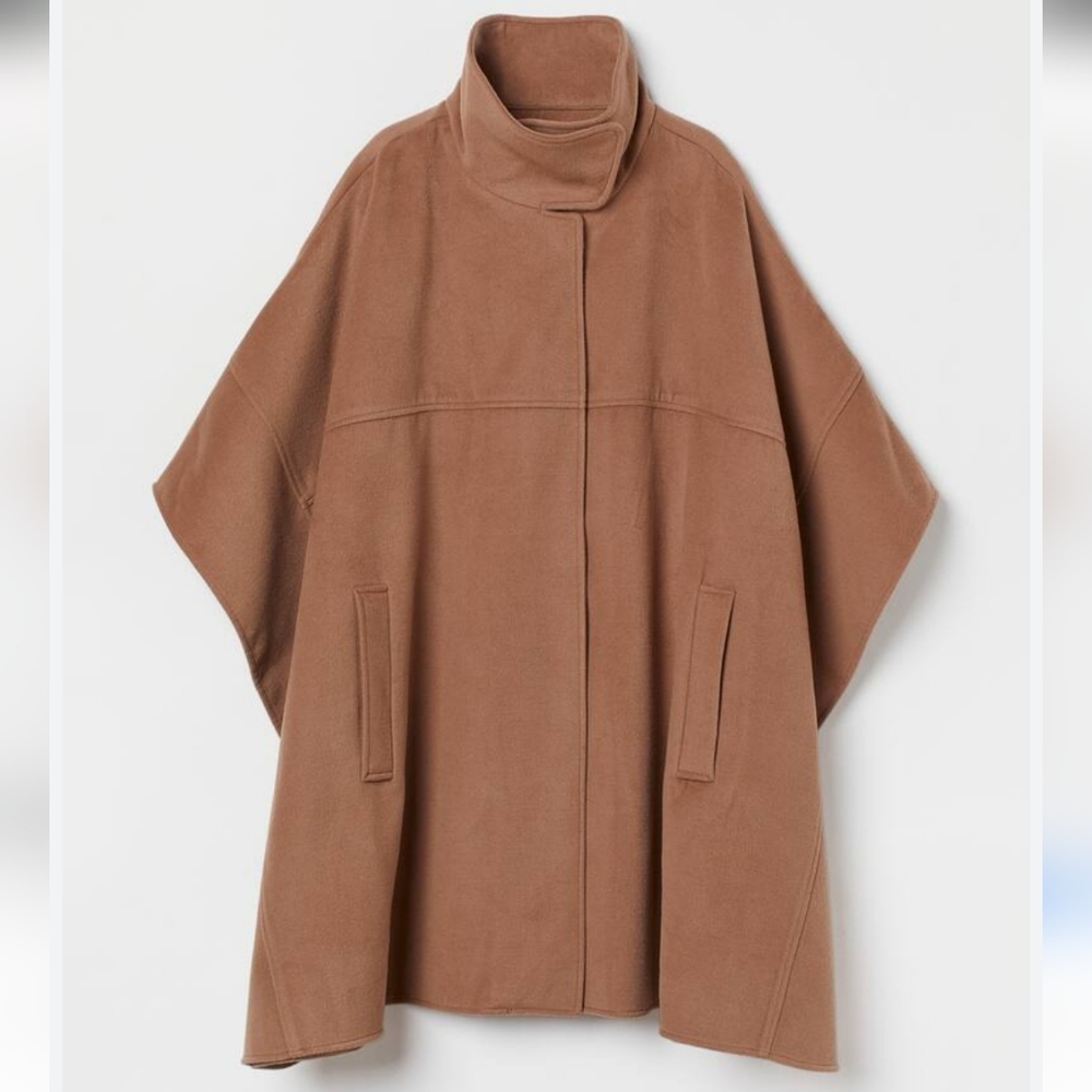 H&M Brown Tan Cape High Funnel Collar Jacket